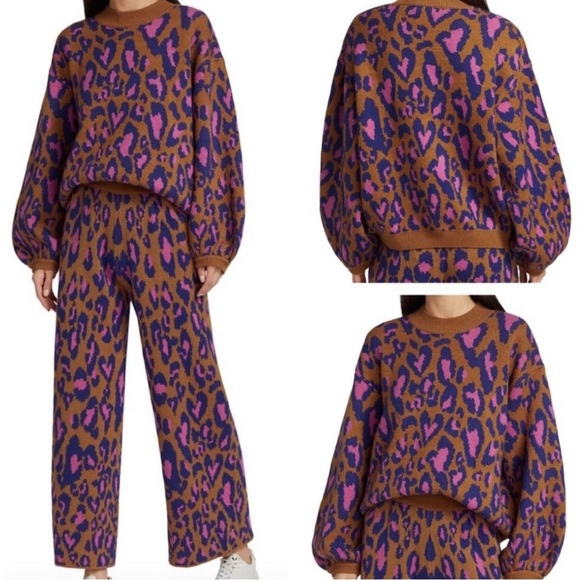 *SOLD* Farm Rio Leopard Pop Caramel Sweater Balloon Sleeves Wool Blend, Medium - Picture 10 of 15